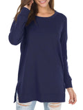 Slim Fit Round Neck Long Sleeve Side Split Shirt for Women