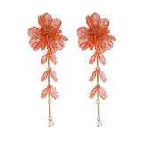 Transparent Acrylic Flower Petals Tassel Drop Earrings for Lady