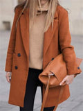 Women's Autumn Solid Color Notched Lapel Mid-Length Woolen Coat