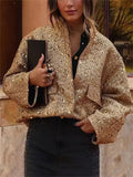 Vogue Shiny Gold Sequins Stand Collar Jackets for Women