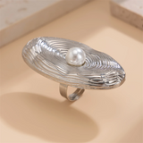 Exaggerated Metal Mushroom Umbrella Pearl Rings for Lady