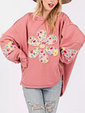 Women's Oversized Crew Neck Floral Patch Sweatshirt