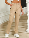 Solid Color High-Rise Trendy Multi-Pocket Cargo Pants for Women