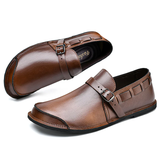 Men's Genuine Leather Buckle Non-Slip Flat Shoes