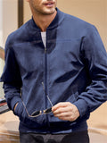 Men's Faux Suede Stand Up Collar Zipper Bomber Jacket