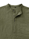 Men's Holiday Patch Pocket Long Sleeve Henry Cotton Linen Shirt