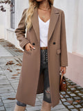 Ladies Autumn Elegant Lapel Flap Pocket Woollen Coat