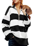 Ladies Trendy Half Zip Contrast Color Knitted Sweaters