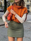 Ladies Stylish Cable Knitting Turtleneck Sleeveless Sweaters