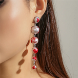 Ladies Bridal Red & White Imitation Pearl Earrings