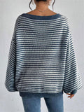 Female Lantern Sleeve Striped Off Shoulder Sweaters