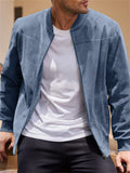 Men's Faux Suede Stand Up Collar Zipper Bomber Jacket