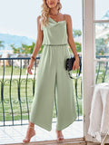 Ladies Cowl Neck Waisted Dressy Jumpsuits with Chain