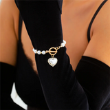 Female Modish Imitation Pearl OT Buckle Heart Bracelets