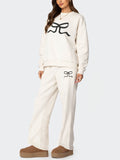 Women's Bowknot Print Thickened Crew Neck Sweatshirt Pants Set