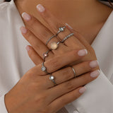 8Pcs/Set Elegant Round Crystal Rings for Lady