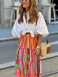 Multicolor Stripe Checked Triangle Print Boho Skirt for Women