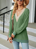 Contrast Color Lace Trim Long Sleeve T-shirt for Ladies