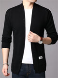 Autumn Winter Men's Solid Color Cardigan Sweater with Patch Pocket