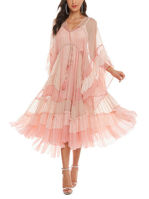 Women's Light Pink Holiday Beach Flowy Dress