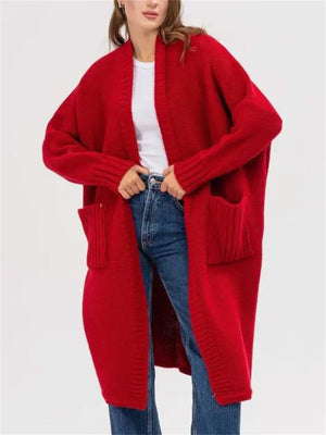 Ladies Oversized Mid-length Knit Sweater with Pockets