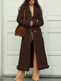 French Style Warm Plush Lapel Faux Suede Overcoats for Lady