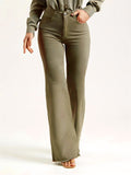 Women's Bouncy Slim Fit Olive Green Raw Edge Flared Jeans