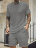 Male Textured Summer T-shirt Shorts Vacation Outfit