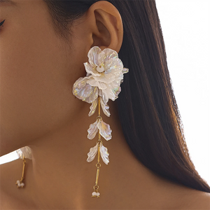 Women's Multi-Petal Beads White Hanging Earrings