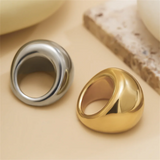 Couple Smooth Chunky Round Mushroom Bridal Rings