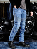 Men's Kevlar Stretchy Retro Motorcycle Jeans with Knee & Hip Protector