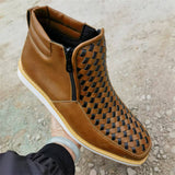 Men's Hand-Woven Side Zipper PU Leather High-Top Boots