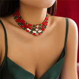 4Pcs/Set Crystal Red Green Bead Christmas Necklaces for Women