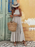 Grey White Stripe Holiday Sleeveless Sundress for Women