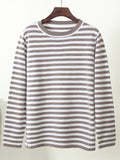 Classic Stripe Round Neck Long Sleeve Sweater for Women