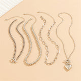 Ladies 4pcs/Set OT Buckle Heart Beaded Necklace