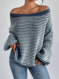 Female Lantern Sleeve Striped Off Shoulder Sweaters