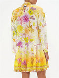 Women's Lapel Long Sleeve Floral Chiffon Dress