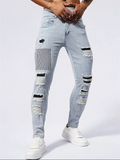 Men's Patchwork Ripped Slim Fit Skinny Jeans