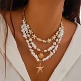 3pcs/Set Irregular Stone Chain Seashell Starfish Pendant Necklaces