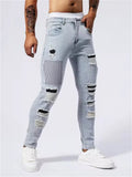 Men's Patchwork Ripped Slim Fit Skinny Jeans