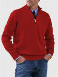 Men's Fall V Neck Half Zip Warm Knit Sweater