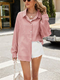 Fashion Oversized Vertical Stripe Button Blouses for Women