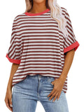 Pullover Round Neck Striped Colorblocked Women's T-shirt