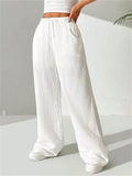 Female Textured Wrinkle Fabric White Drawstring Pants