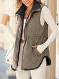 Female Irregular Hem Diamond Check Zippered Padded Coat Vest