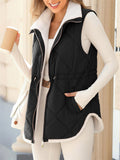 Female Irregular Hem Diamond Check Zippered Padded Coat Vest