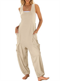 Ladies Side Drawstring Sleeveless Jumpsuit with Pockets