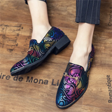 Men's Luxury Vintage Print Slip-On Pointed Toe Dress Shoes