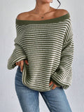 Female Lantern Sleeve Striped Off Shoulder Sweaters